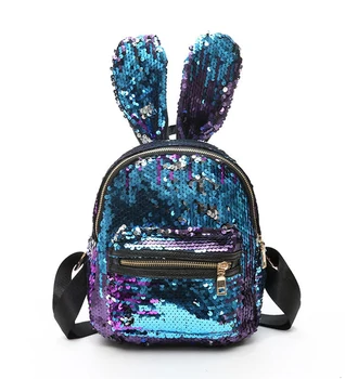 

Ladies Sequin Backpack Cute Rabbit Ear Backpack Mini Backpack Child Girl Sequin Travel Backpack Magic Blue