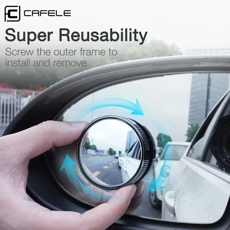 Cafele 2pcs Car Mirror HD Rearview Mirror 360-degree Wide Angle Convex Mirror Waterproof Auto Blind Spot Mirrors With Sucker car mount phone holder