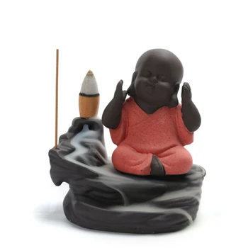 

Censer Ceramic Backflow Incense Burner Creative Purple Sand Small Monk Waterfall Porcelain Vase Incense for Home Office