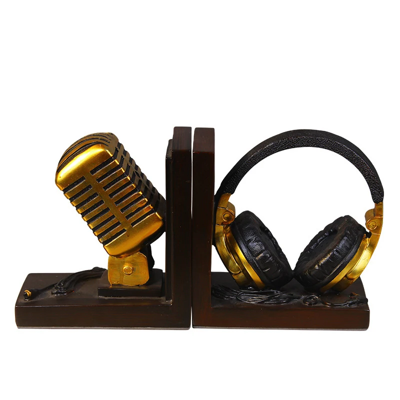 HOME DECORATION MINIATURE MODEL MICROPHONE HEADSET MUSIC LOVER ORNAMENTS RETRO RESIN BOOKEND FIGURINES DESK DECOR ACCESSORIES
