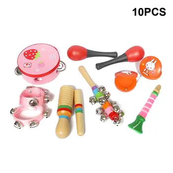 

10pcs Tambourine Birthday Gift Early Education Preschool Toddlers Rhythm Band Safe Kids Set Wrist Bells Musical Toys