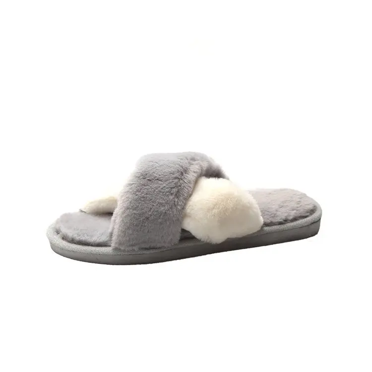 

2019 Winter Women's Slippers Solid Round Toe Casual Fashion Flat Heels Non-slip Warm 35-41