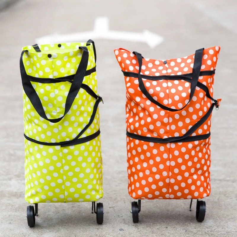 Корейская версия складной буксир корзина для покупок Модная точка бытовой двойного назначения тяга Сумка-тележка для покупок
