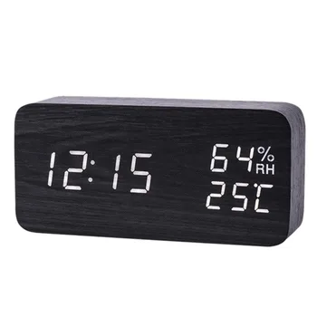 

LED Wooden Alarm Clock Watch Table Voice Control Digital Wood Despertador Electronic Desktop USB/AAA Powered Clocks Table Decor