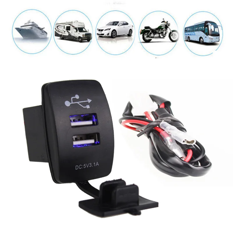 

3.1A Car Charger Socket Dual USB Socket Port 5V Output Power Adapter Charging Power Indicating Outlet for phone Meter