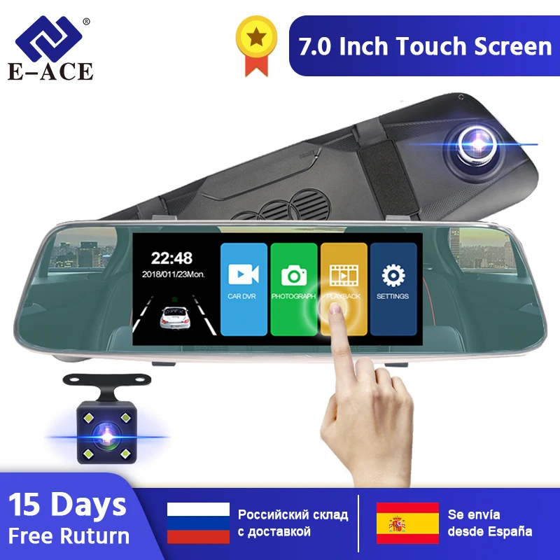 E ACE зеркало для автомобиля DVR сенсорный видеорегистратор FHD 1080P двойной объектив