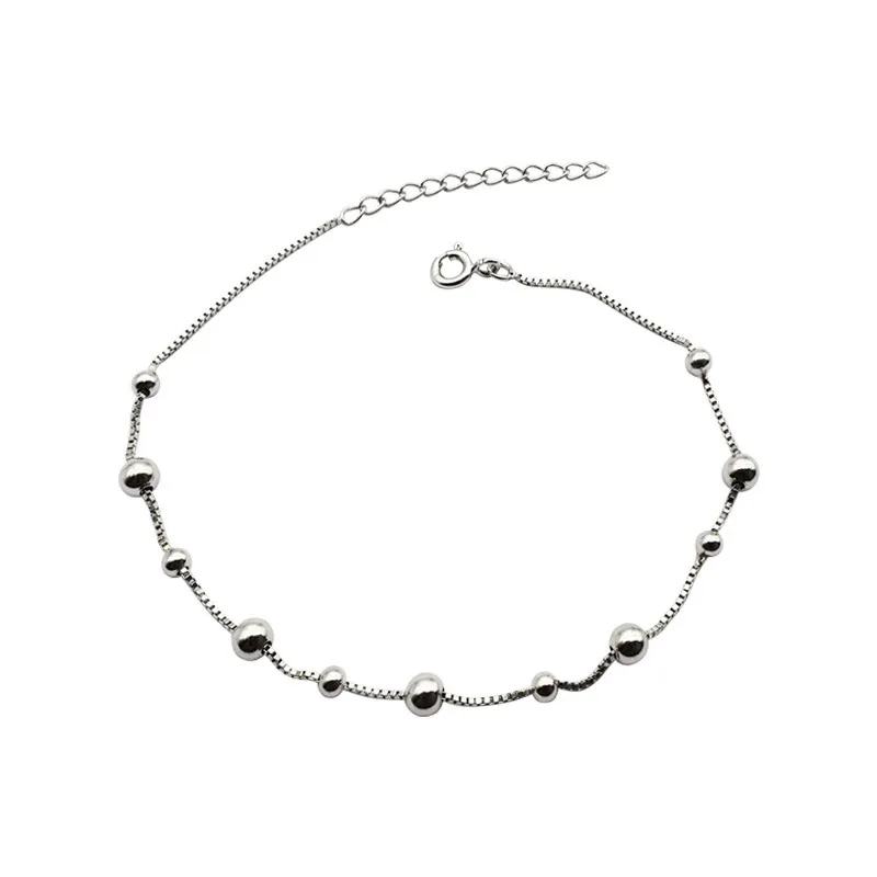 925 Sterling Silver Ankle Bracelet Simple Beads Chain Anklets for Women Girls Foot Jewelry Charm Adjustable Length Leg Chain