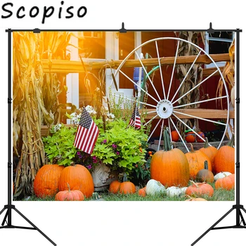

Scopiso Autumn Wheel Flag Pumpkin Harvest Seasons Baby Portrait Photo Background Photographic Backdrops Photo Studio Prop
