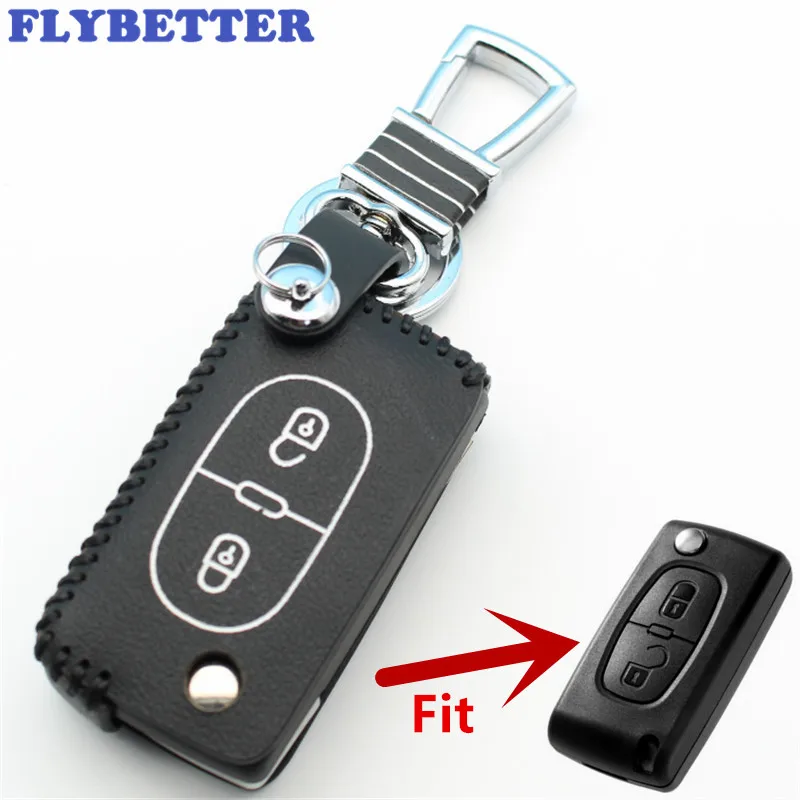 FLYBETTER пояса из натуральной кожи 2 кнопочный Выкидной ключ чехол для peugeot 207/307/308/407/408 для Citroen C3/C4/C4L/C5/C6 L2187