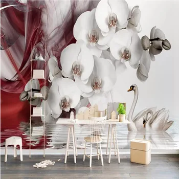 

Milofei manufacturers custom 3D hand-painted butterfly swan background wallpaper mural