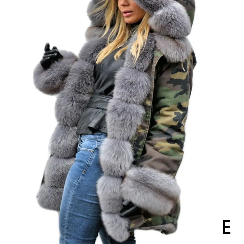 Женская зимняя куртка, пальто, модное женское пальто с капюшоном, искусственный мех, хлопок, флис, женские парки, худи, длинное пальто - Цвет: E