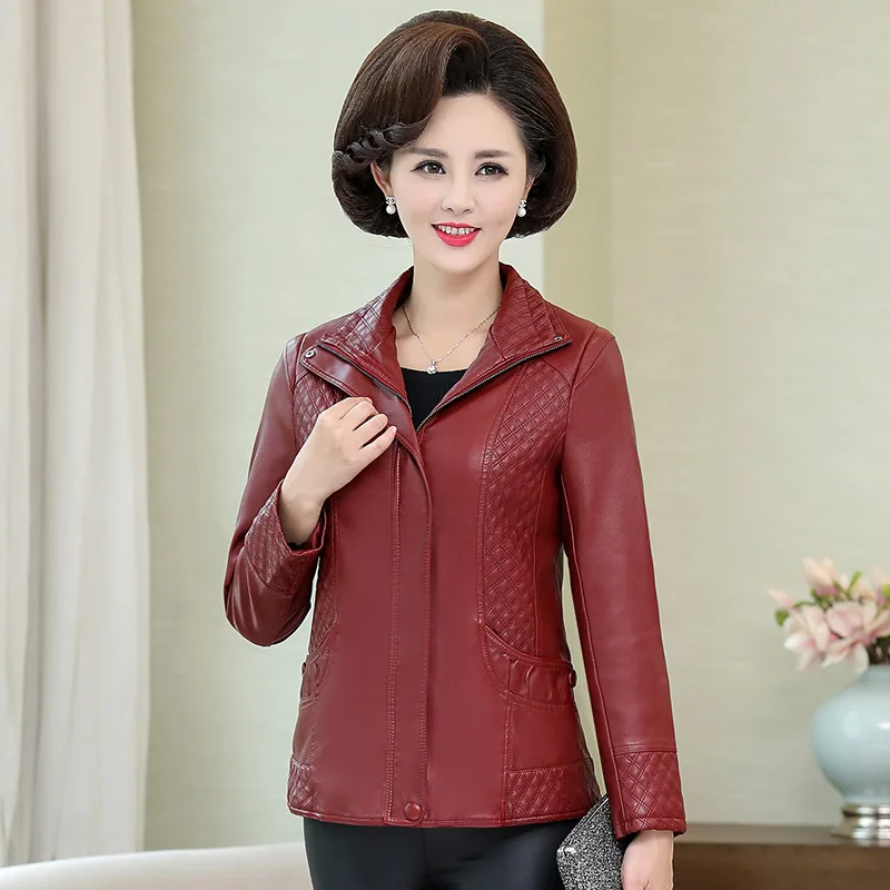 

Mom Leather Coat Coat Women's Short 2019 Autumn Clothing New Style Lady Leather Jacket Large Size 50-Year-Old 60 Middle-aged Lea