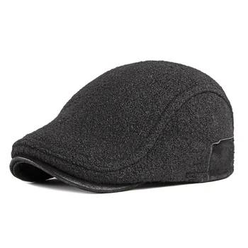 

Autumn and winter warm woolen beret hat men middle-aged and elderly plus velvet ear cap men forward hat casual