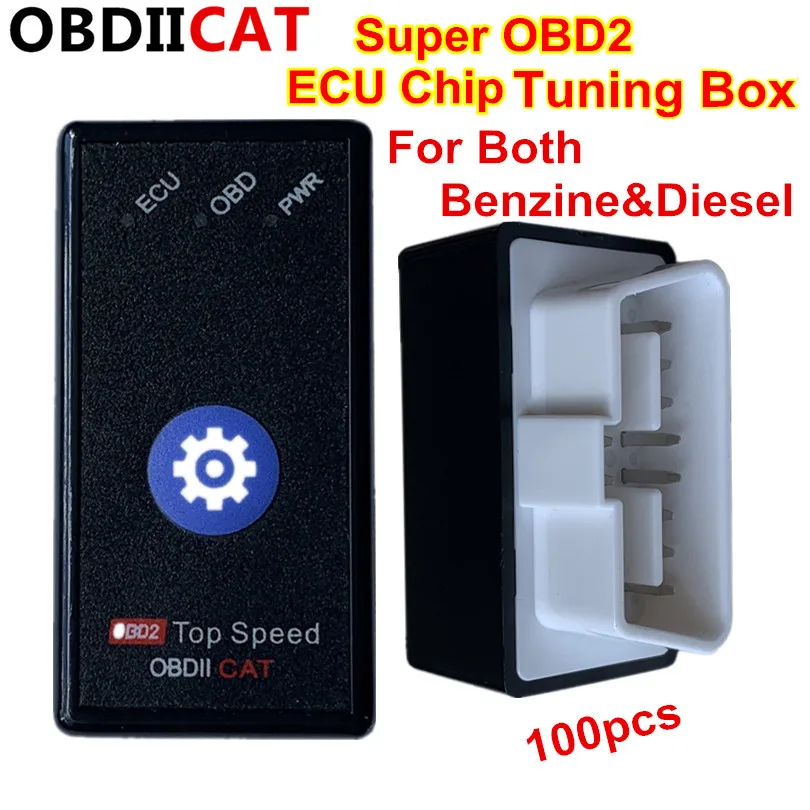 

100pcs DHL Free OBDIICAT Super OBD2 ECU Chip Tuning Box Prower Prog For Gasoline &Diesel Cars OBDII 15% Fuel Save As ECO OBD