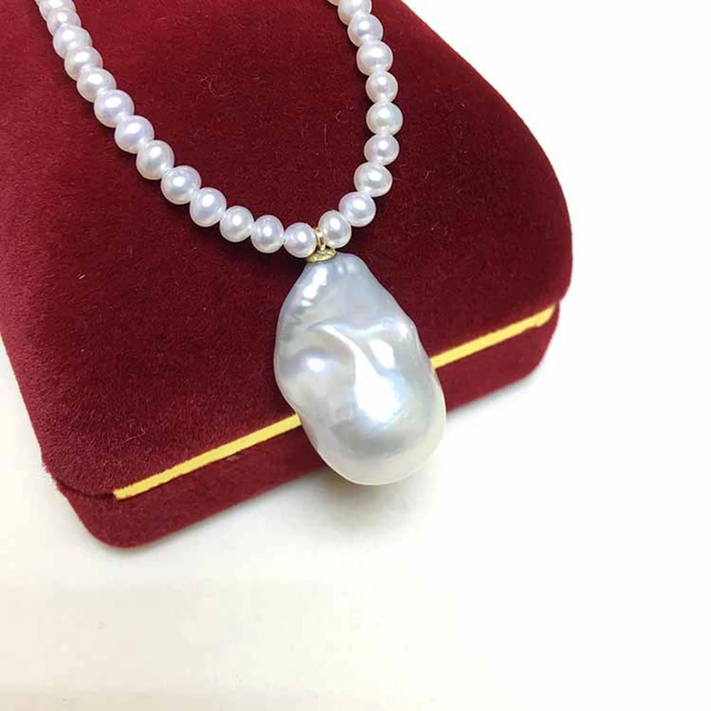 925 Sterling Silver Beads Charm Necklace Freshwater Pearl Baroque