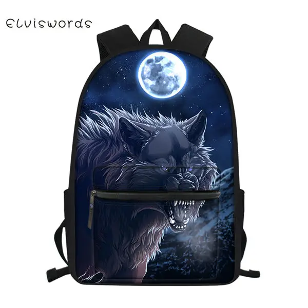 CDWX3816Z58 ELVISWORDS модный детский школьный полотняный рюкзак "Fantasy Wolf" узор школьный рюкзак милые принты в виде зверей дорожные рюкзаки - Цвет: CDWX3816Z58