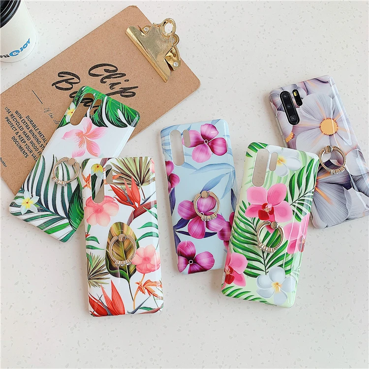 HXM Ring Stand Floral Case For Huawei Mate 20 30 P20 Lite P30 Pro Back Cover Cartoon Phone Coque Soft IMD Silicone Shell | Мобильные