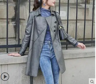 Light gray Пальто на весну и осень, женская одежда, натуральная кожа, куртка в Корейском стиле, винтажное пальто из овчины, уличная одежда, Chaqueta Mujer ZT3376 - Цвет: Light gray