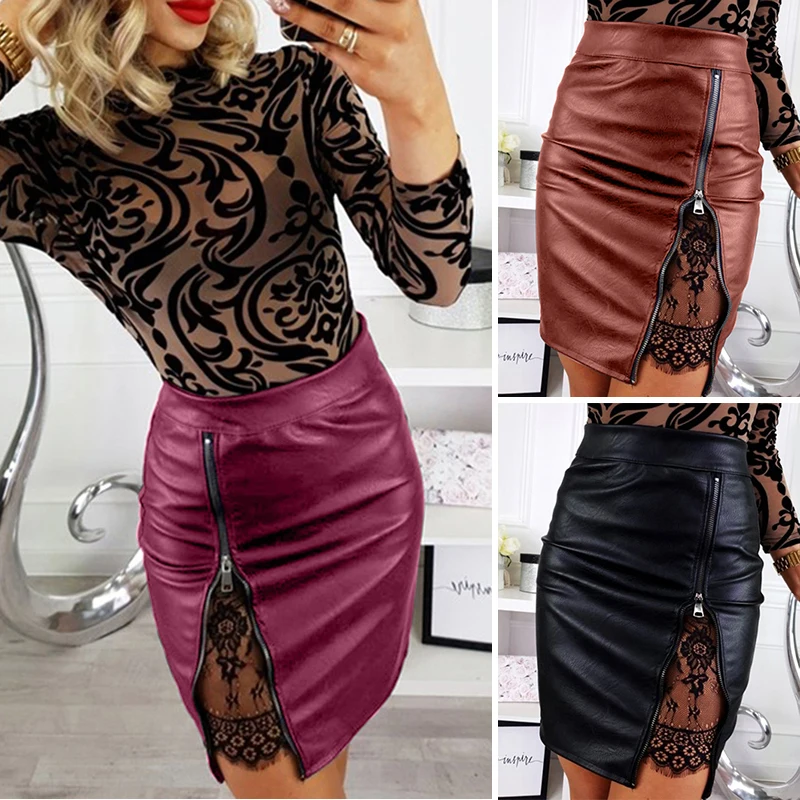 Womens Skirts Ladies Summer PU Leather High Waist Clubwear Fashion Evening Bodycon Nightclub