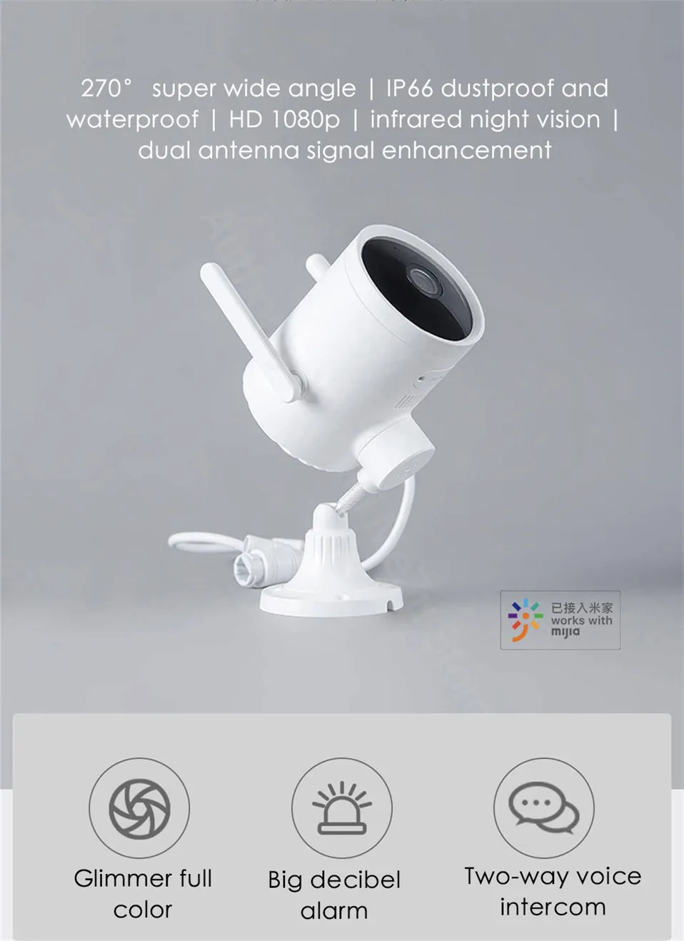 Xiaomi уличная Камера 270 угол 1080P Водонепроницаемая беспроводная wifi веб-камера H.265 Ночная Голосовая сигнализация монитор с приложением Mijia