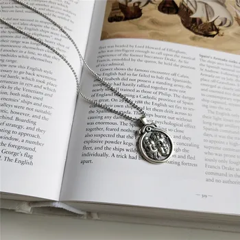 

RUIYI Real 925 Sterling Silver Vintage Emboss Baby Head Portrait Pendant Necklace Women Exquisite Make Old Distressed Necklace