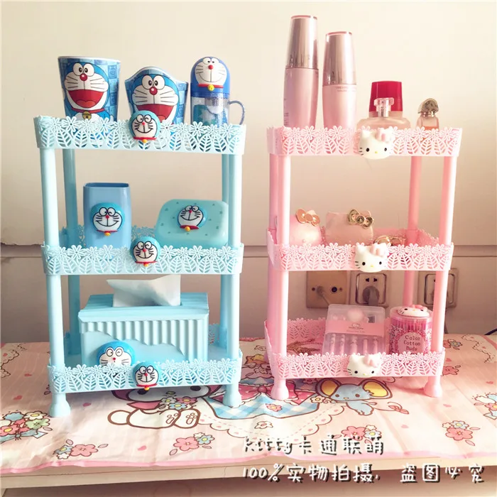 Розовая мультяшная Hello kitty полка для ванной комнаты угловая стойка-держатель для хранения трехслойная Косметическая Ювелирная полка душевая полка для ванной комнаты