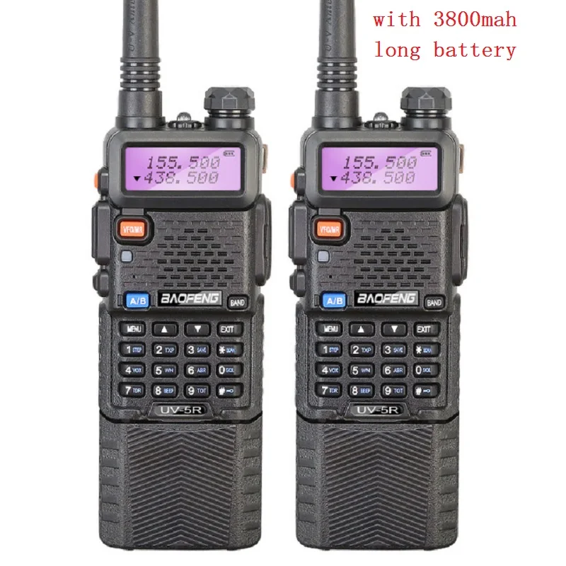 2 шт. двухсторонняя рация Baofeng UV 5R 5 Вт/8 Вт с длинной батареей 3800 мАч
