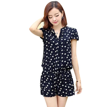 

Lady short sleeve women Leisure playsuit summer Stripes Printed Leisure jumpsuit plus size romper AA133