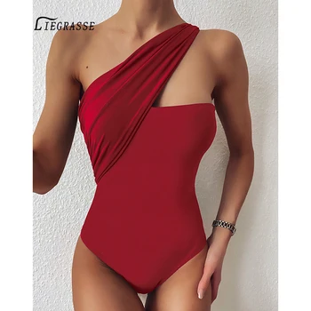 

Liegrasse Black One Piece 2020 New Arrival Padded Ring Sexy Swimsuit Female One Shoulder Swimwear Women Bathing Suit Monokini