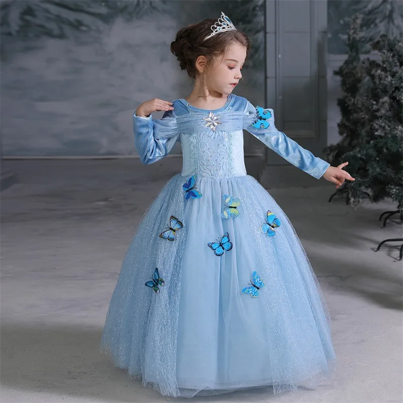 

Queen Elsa Kids Princess Dress Cosplay Dress Anna Princess Dress Children's Party Butterfly Decoration Plus Velvet Dress