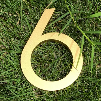 

10.2cm House Number Sign #6 Huisnummer Outdoor Golden 4 inch Aluminum Modern Font Door Numbers Plate Home Address Signage #1