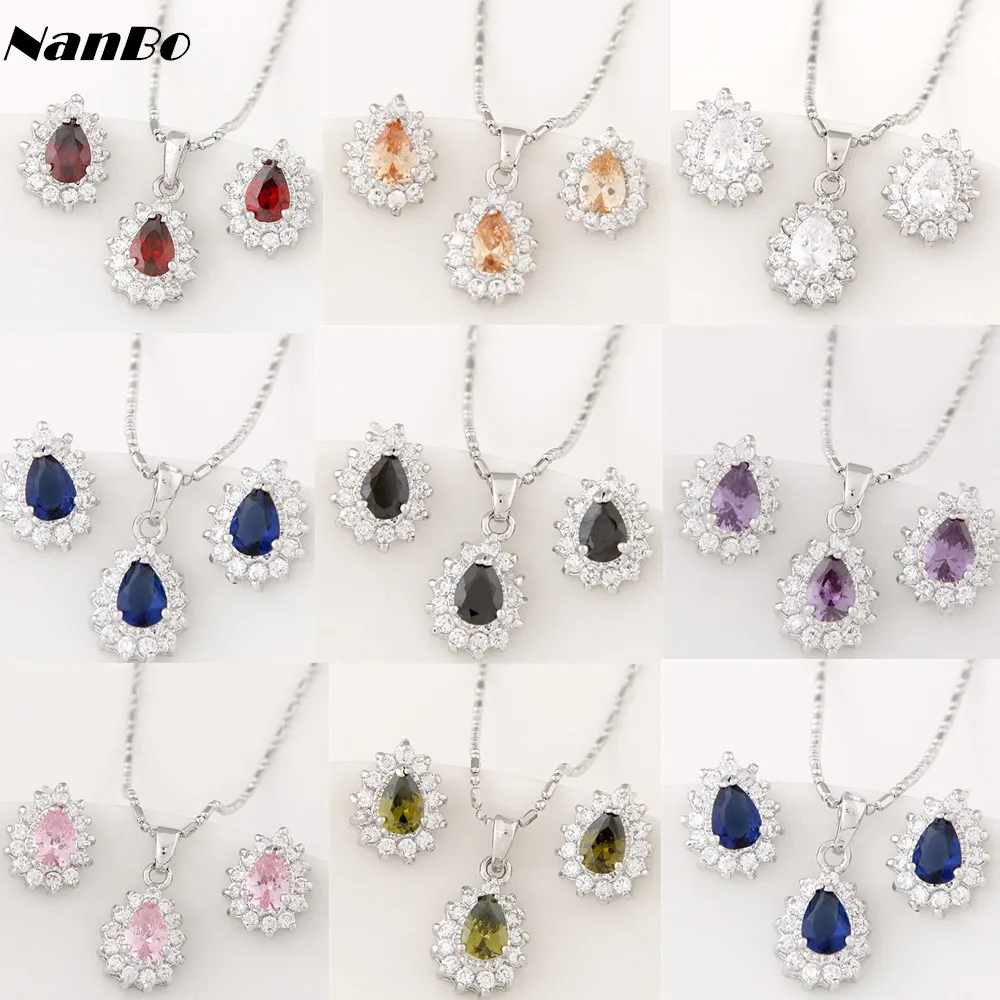 

Indian Water Drop Cubic Zircon Wedding Jewelry Sets Necklace set For Women Luxury Crystal Bridal Jewelry Sets Gifts Bridesmaid