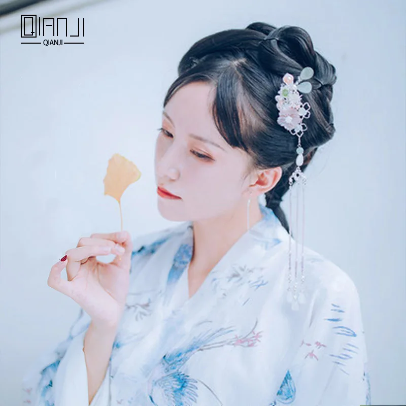 QIANJI Encanto das flores de Cerejeira Menina Grampos de cabelo Acessórios Bonitos Do Presente do Estilo chinene S Antigo