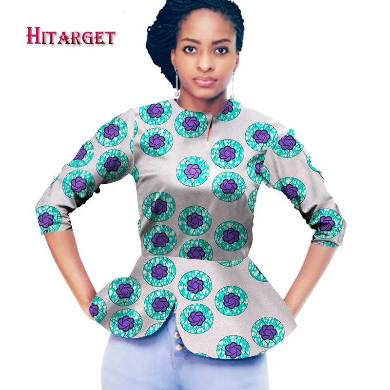 Новинка Дашики африканская женская одежда Bazin Riche модный элегантный короткий топ с круглым вырезом рубашки Анкара африканские Топы Одежда WY798 - Цвет: 18