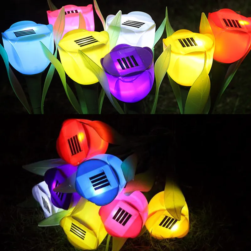 

Colorful LED Solar Light Solar Power LED Lights Tulip Landscape Flower Lamp Outdoor Yard Garden Light Path Powered Tulip Lawn