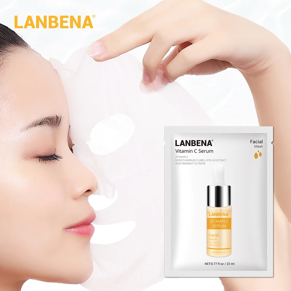 LANBENA маска для лица Витамин С Сыворотка маска для лица Фруктовые экстракты отбеливающая Антивозрастная осветляющая маска для ухода за кожей маска свежий уход за лицом