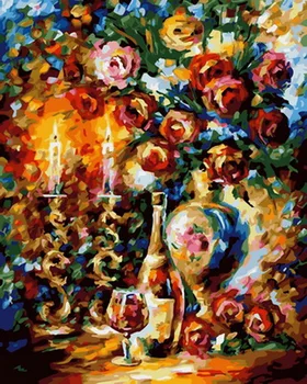 

Frameless picture oil paintings by numbers flowers wall decor diy painting on canvas for home decor 4050cm wine with rose