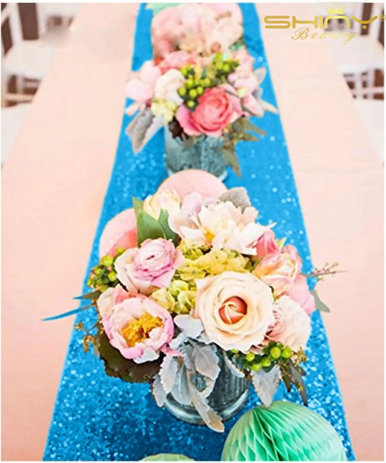  12x72-Inch Table Runners Turquoise Sequin Table Runners Elegant Table Decoration for Wedding Party-