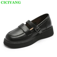 

CICIYANG platform loafers for women 2022 spring new Mary Jane shoes women Genuine Leather wedges girls British style casual shoe