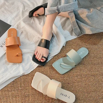 

Women Summer Flat Slippers Beach PU Leather Elegant Flap With Beach Flip Flops Slide Shoes