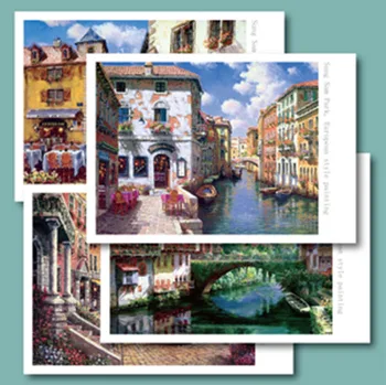 

4pcs American Countryside Recordable Classical Vintage Art Travel Postcard Greeting Card Birthday Gift Postcards Illustration