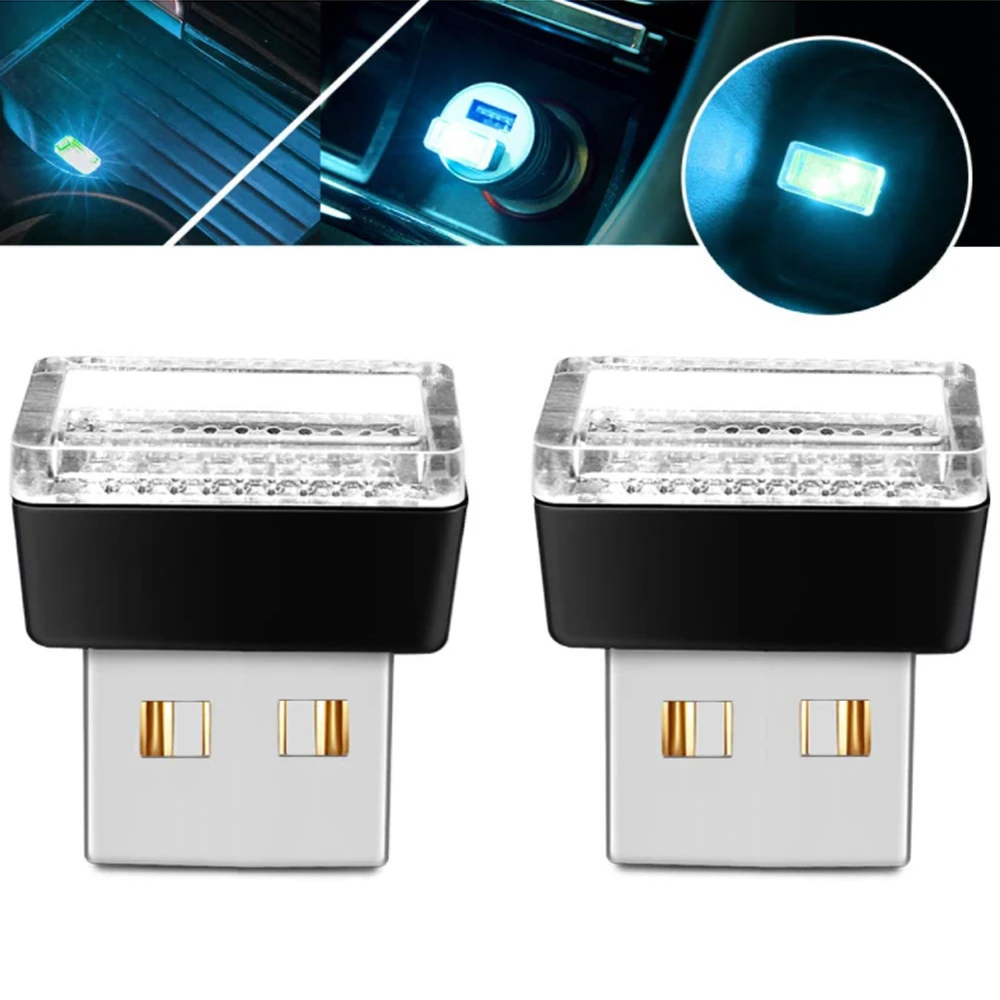 4 PCS Mini USB LED Atmosphere Lights Car Interior Accessories Lamp USB Plug and Play Atmosphere Emergency Lights White Red Blue brightest halogen headlight bulbs