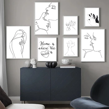 

Wall Art Canvas Painting Nordic Posters Prints Abstract Line Drawing Love Kiss Sexy Girl Pictures Living Room Home Decor Modular