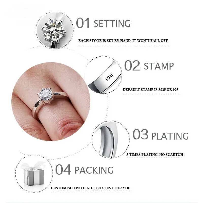 Cena Diamentowy pierścionek czarny piątek tak robię klasyczny prosty 1 karatowy sen propozycja S925 srebro 925 pasjans okrągły cut 6 pazurów