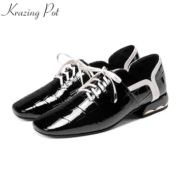 

Krazing pot cow leather square toe low heels deep mouth high quality big size mixed color gorgeous art design dating pumps l91