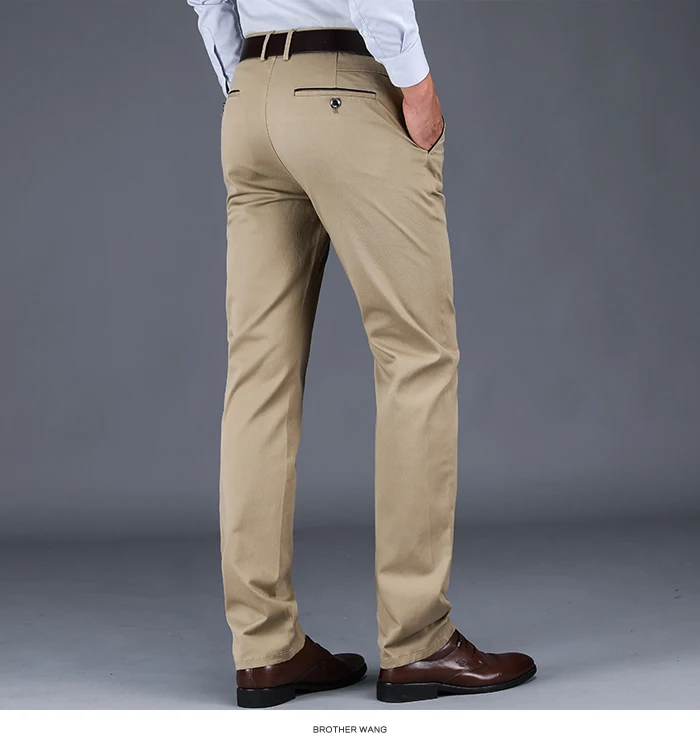 4 цвета 98% Хлопок повседневные брюки мужские классический стиль прямые свободные с высокой талией эластичные брюки Мужская брендовая одежда