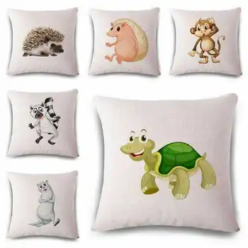 

18" Monkey Hedgehog Cotton Linen Throw Pillow Case Cushion Cover Home Decor