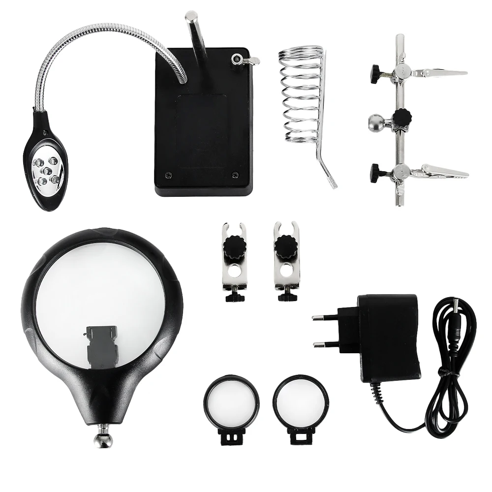 Soldering helping hands ESPLB third hand soldering iron stand with 5 LED clip welding magnifier
