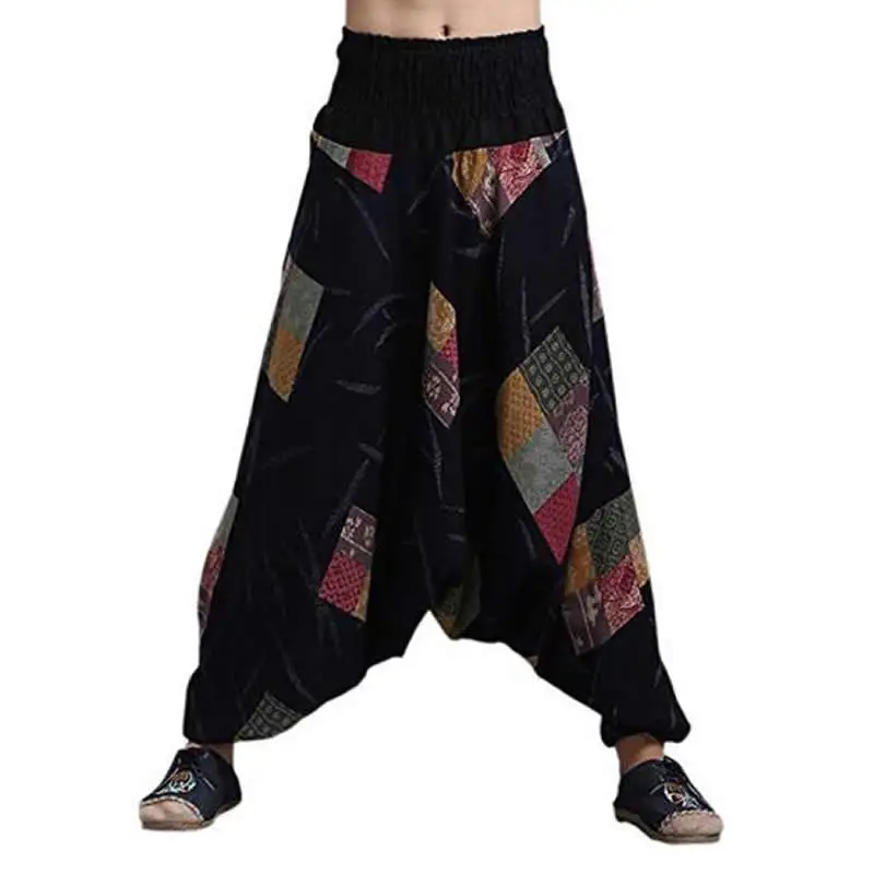 Boho Men Women Harem Pants Cross-pants Trousers Baggy Floral Big Crotch Elastic Waist Wide Legs Loose Joggers HipHop Pants