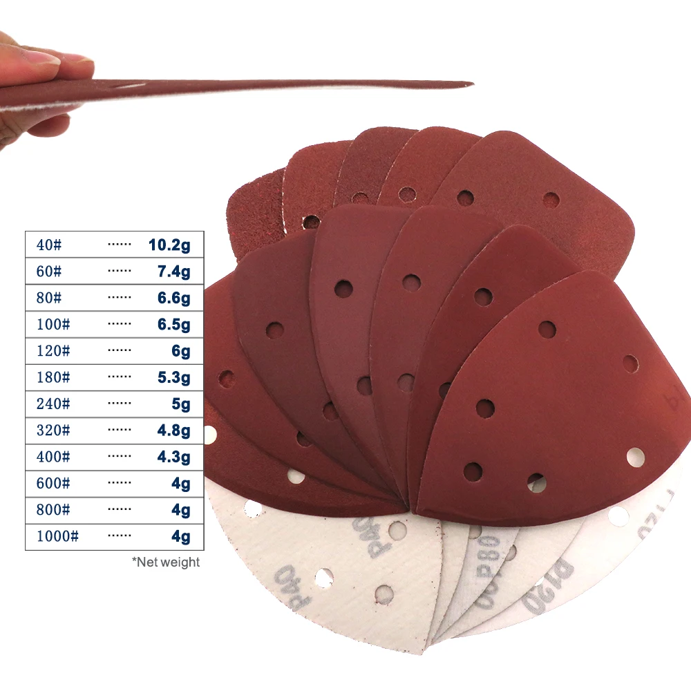 20 Pcs 140*98MM Hook and Loop Sandpaper 6 Holes Triangle Sand Paper Sanding Discs For Car Polishing Grit 40-1000